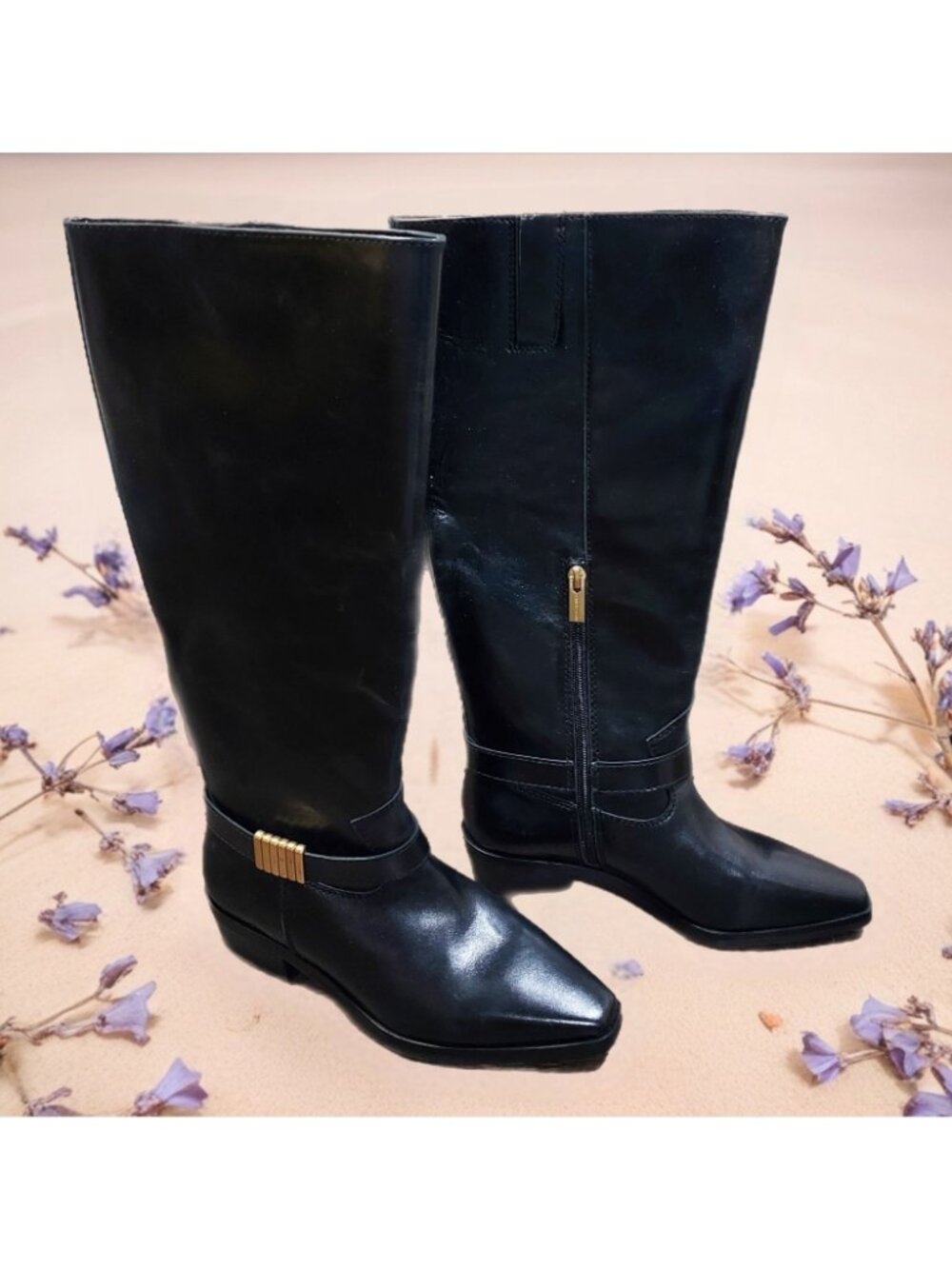 Vince Camuto Melise Extra Wide Calf Black Leather Knee High Boots Size 6.5 W NWT - Picture 2 of 9